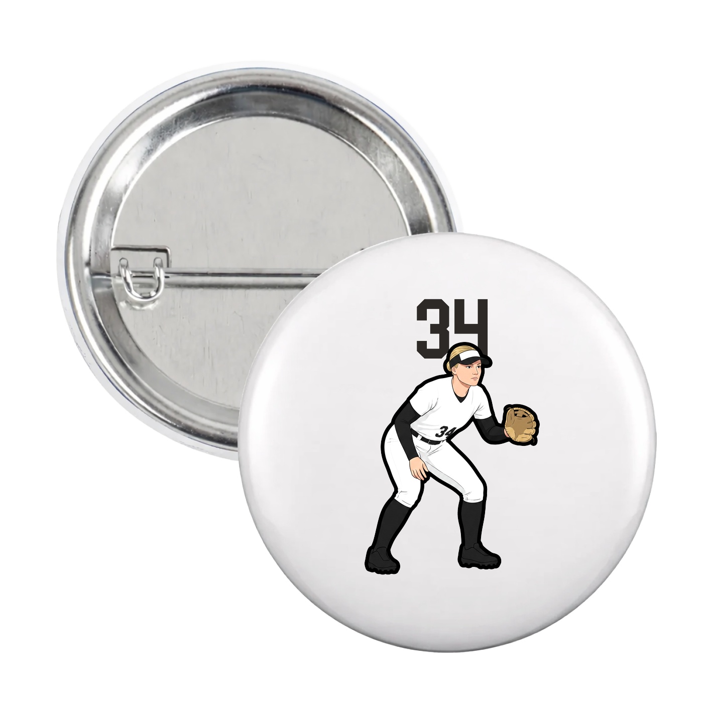 Game Day Button — Number Top in White