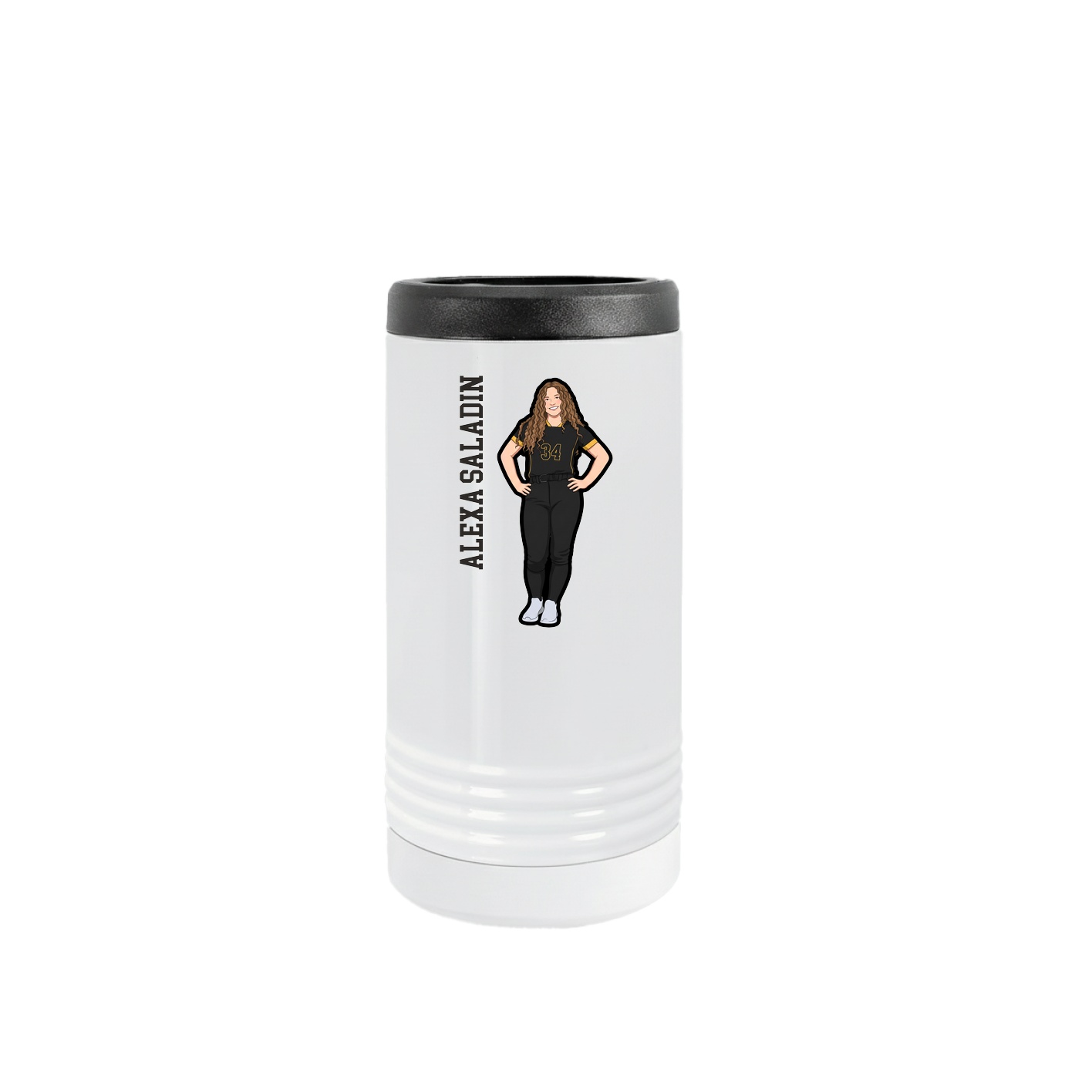 Slim Beverage Holder — Name Vertical in White