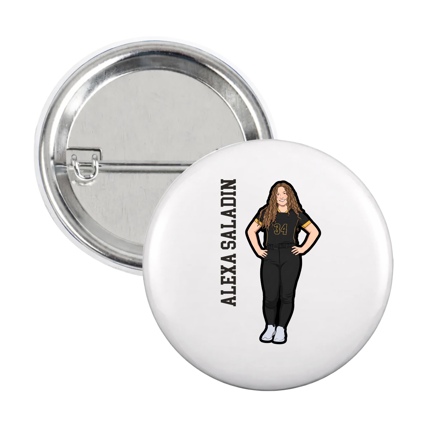 Game Day Button — Name Vertical in White