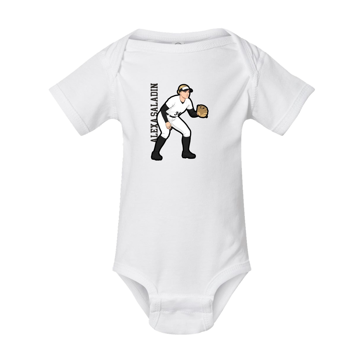 Baby Onesie — Name Vertical in White