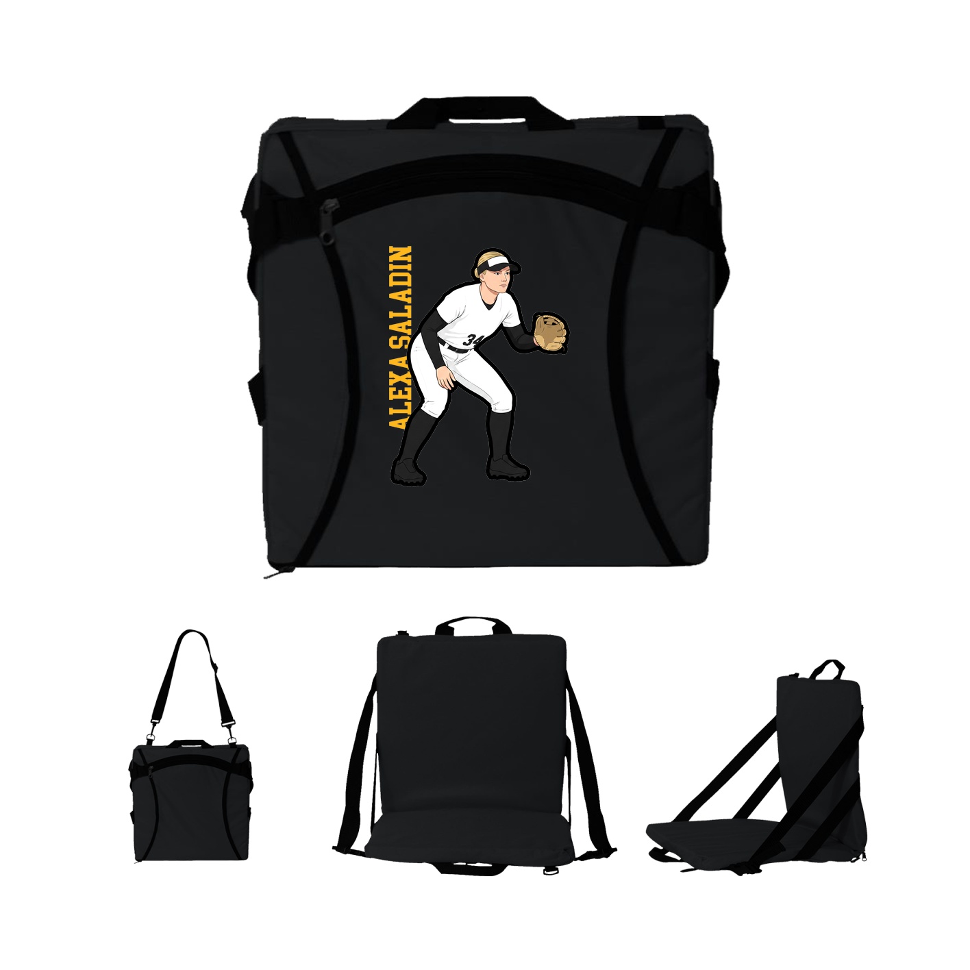 Folding Stadium Seat — Name Vertical in Black