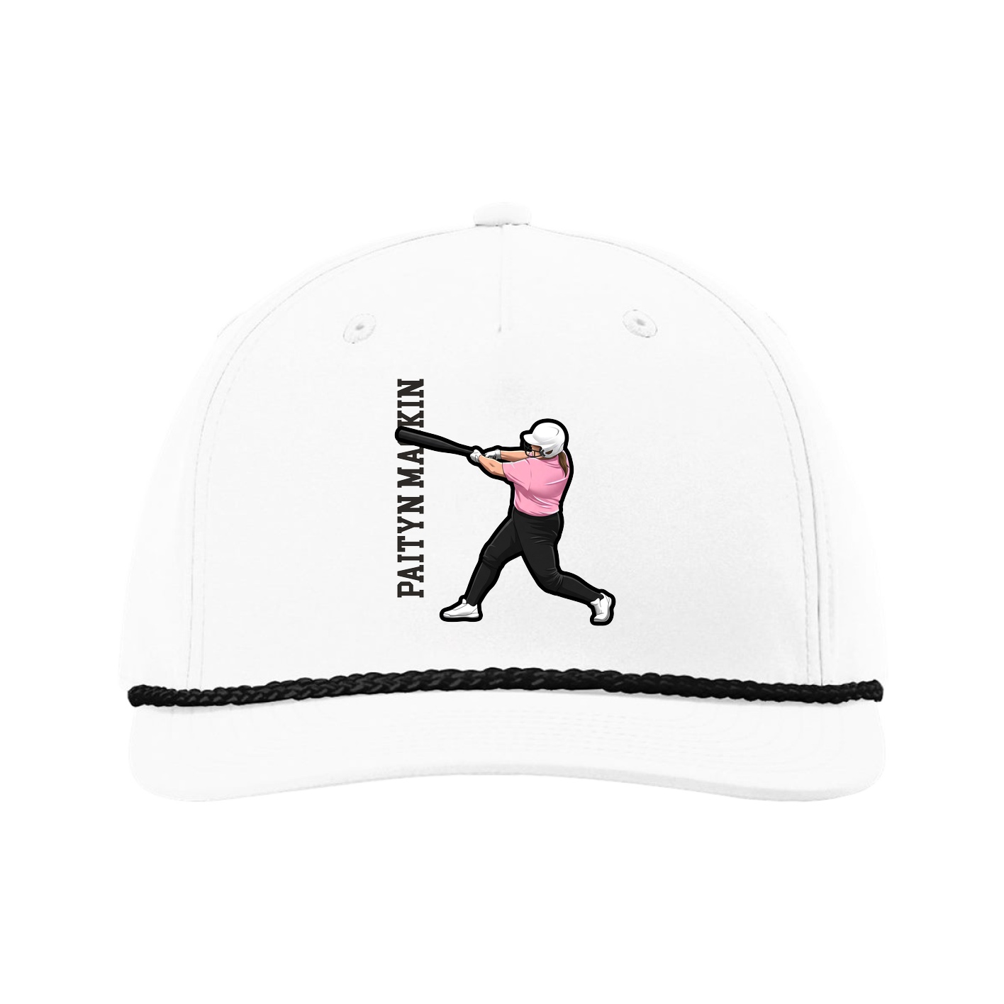 Five-Panel Classic Rope Cap — Name Vertical in White