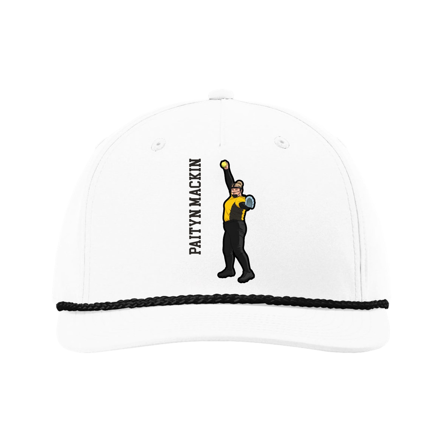 Five-Panel Classic Rope Cap — Name Vertical in White