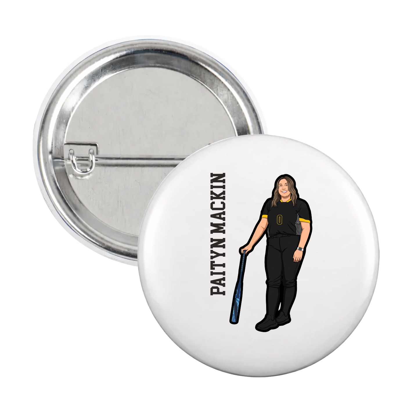 Game Day Button — Name Vertical in White