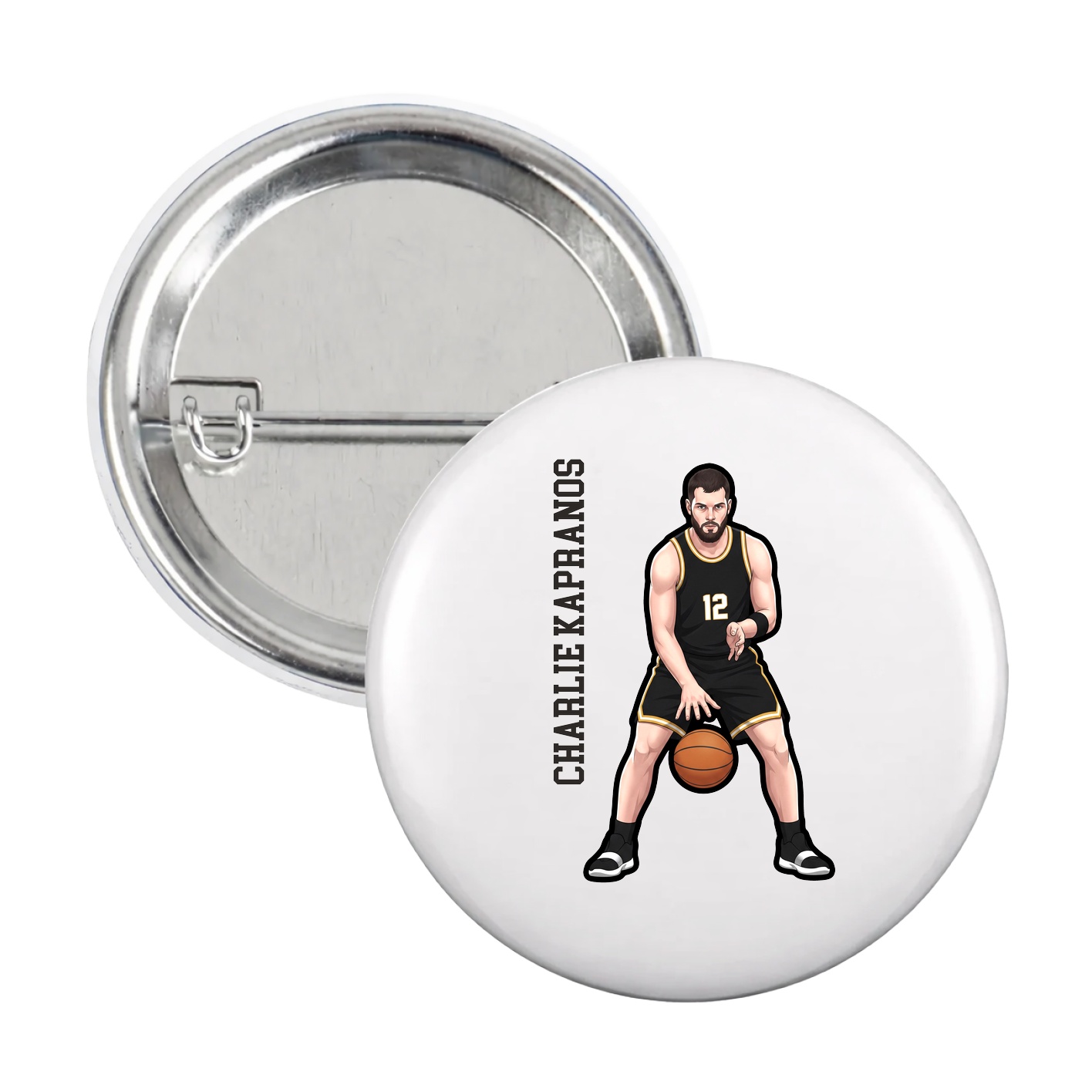 Game Day Button — Name Vertical in White