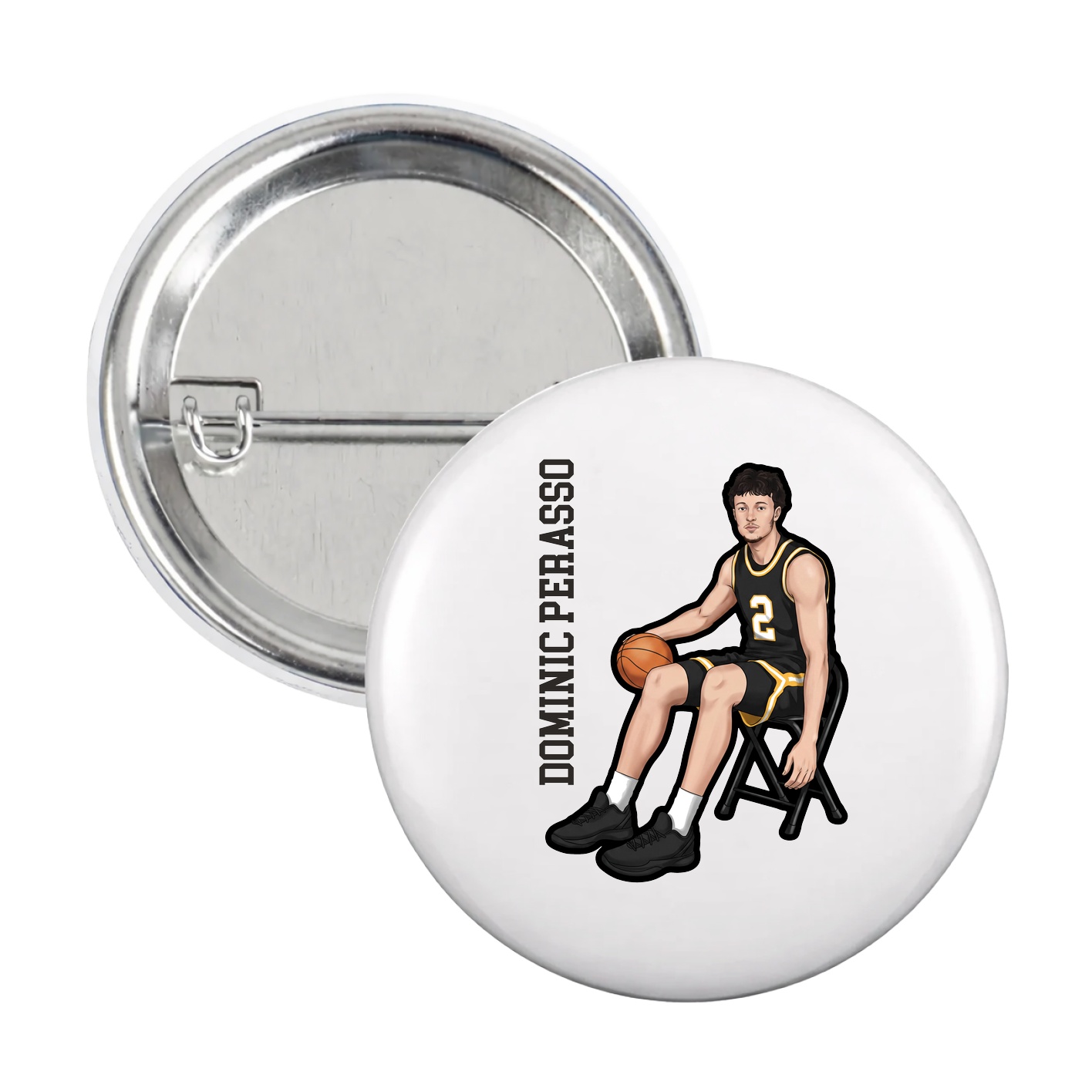 Game Day Button — Name Vertical in White