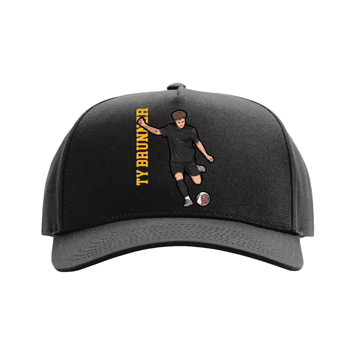 Full Fabric Five-Panel Champ Cap — Name Vertical in Black