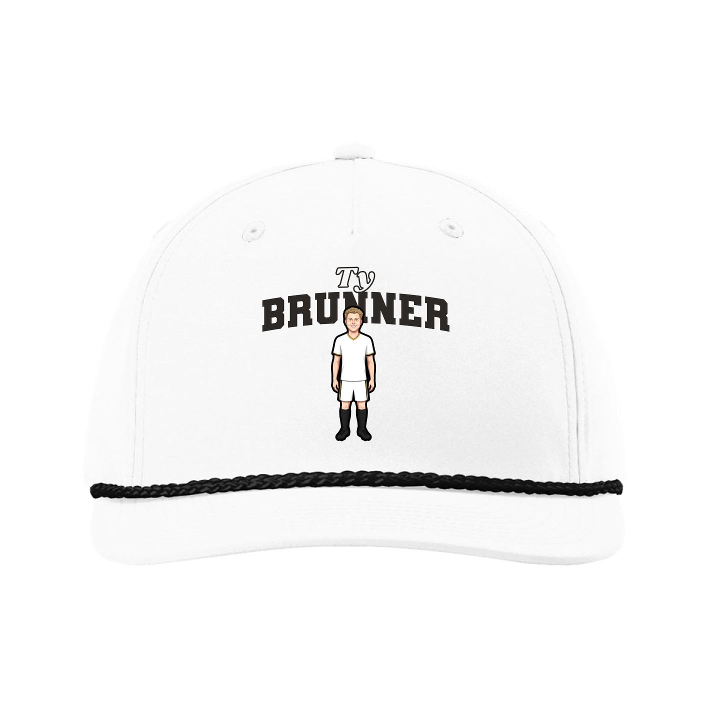 Five-Panel Classic Rope Cap — Name Arch in White
