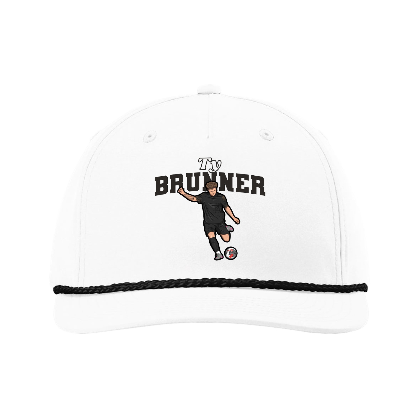 Five-Panel Classic Rope Cap — Name Arch in White
