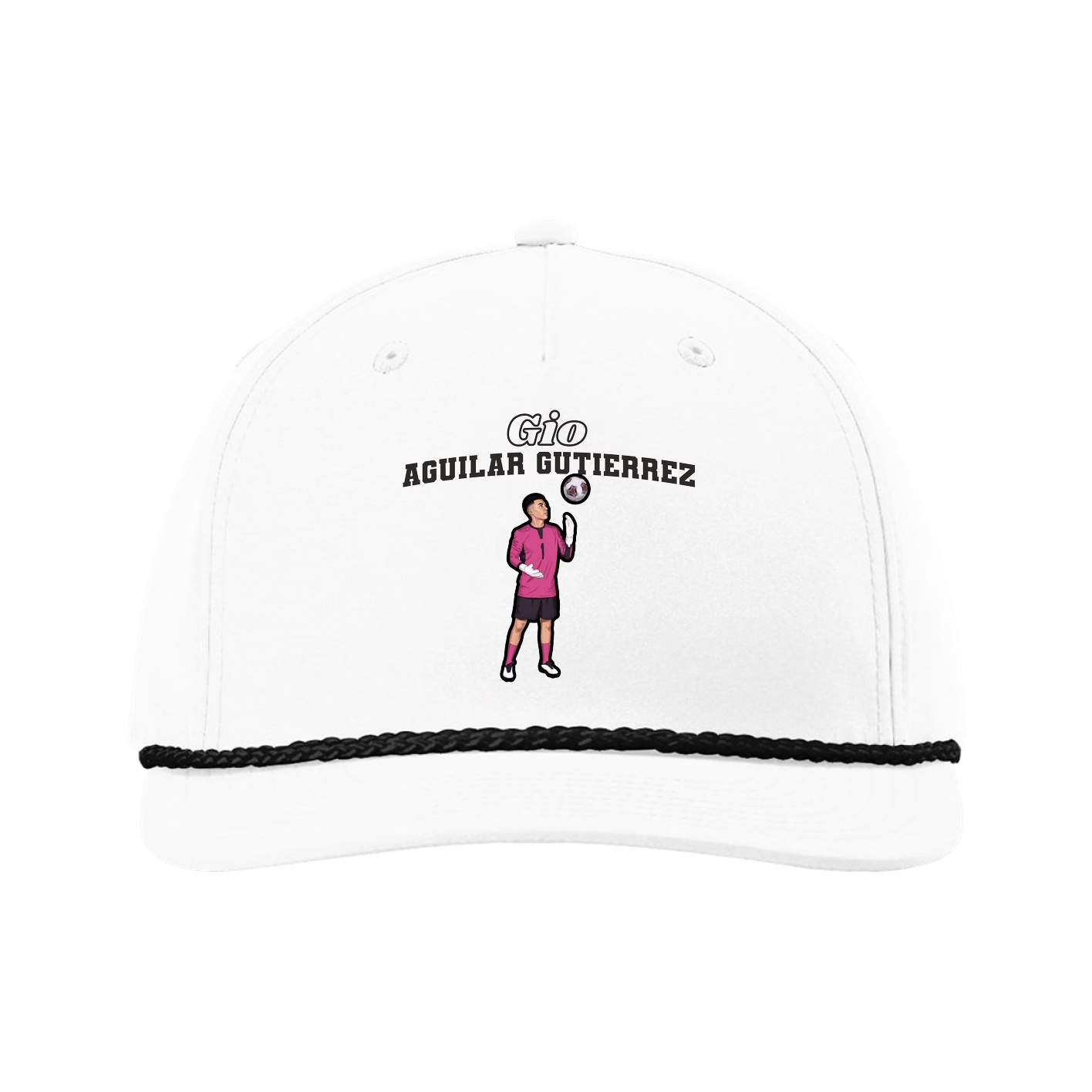 Five-Panel Classic Rope Cap — Name Arch in White