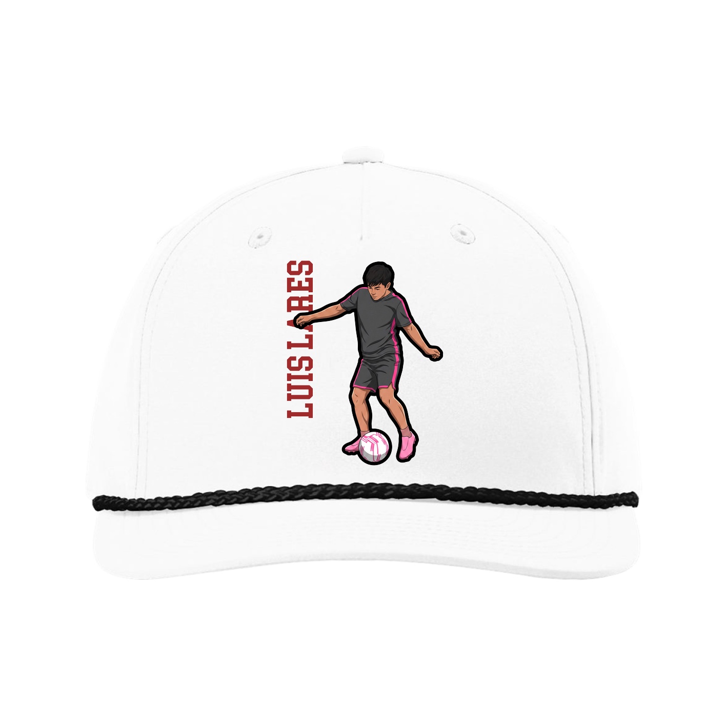 Five-Panel Classic Rope Cap — Name Vertical in White