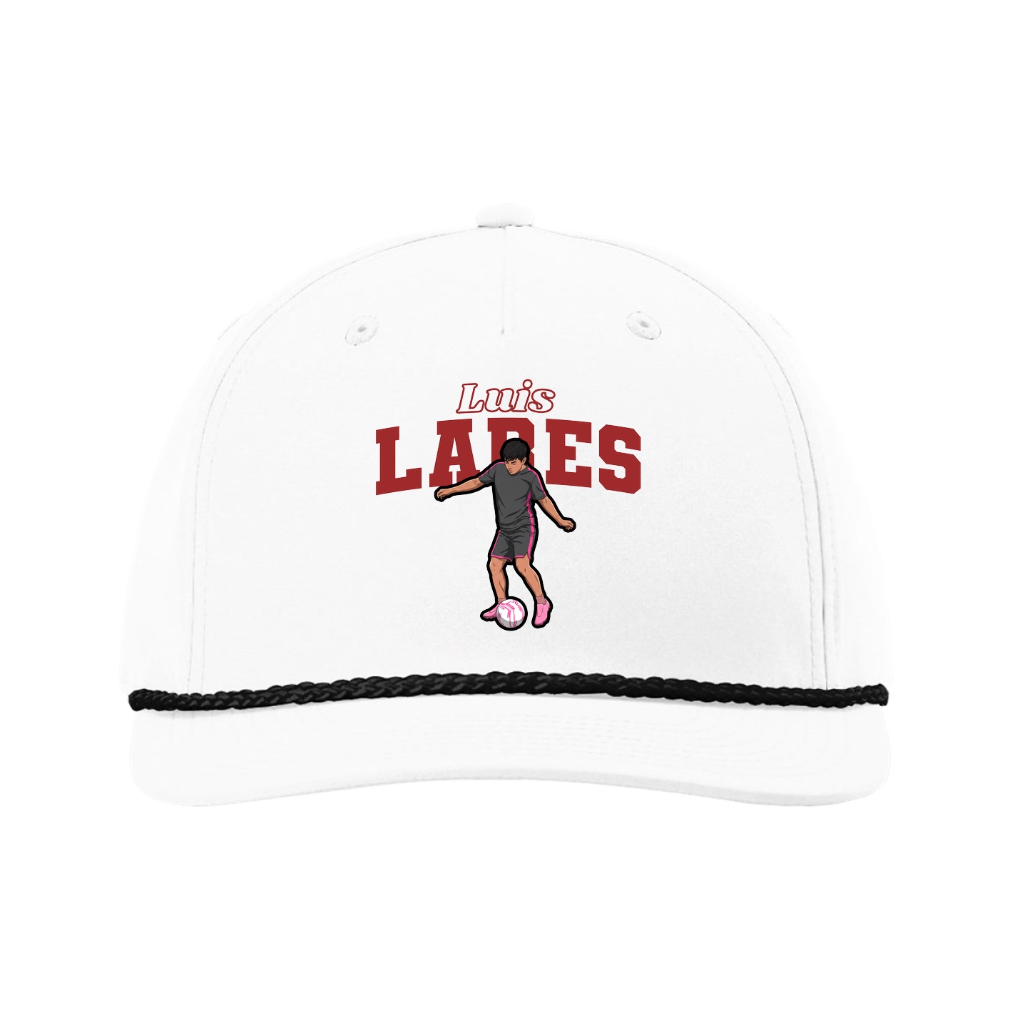 Five-Panel Classic Rope Cap — Name Arch in White