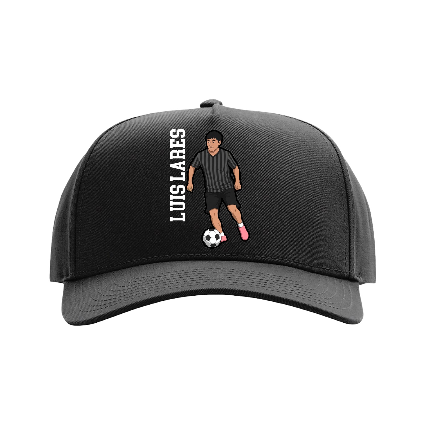 Full Fabric Five-Panel Champ Cap — Name Vertical in Black