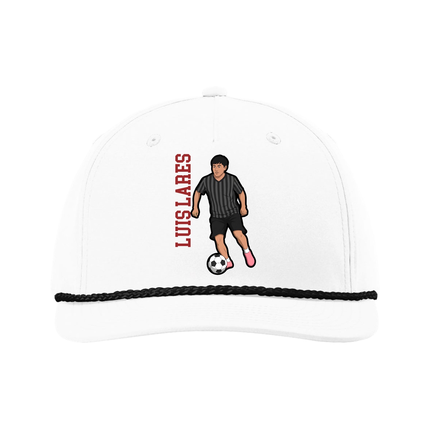 Five-Panel Classic Rope Cap — Name Vertical in White