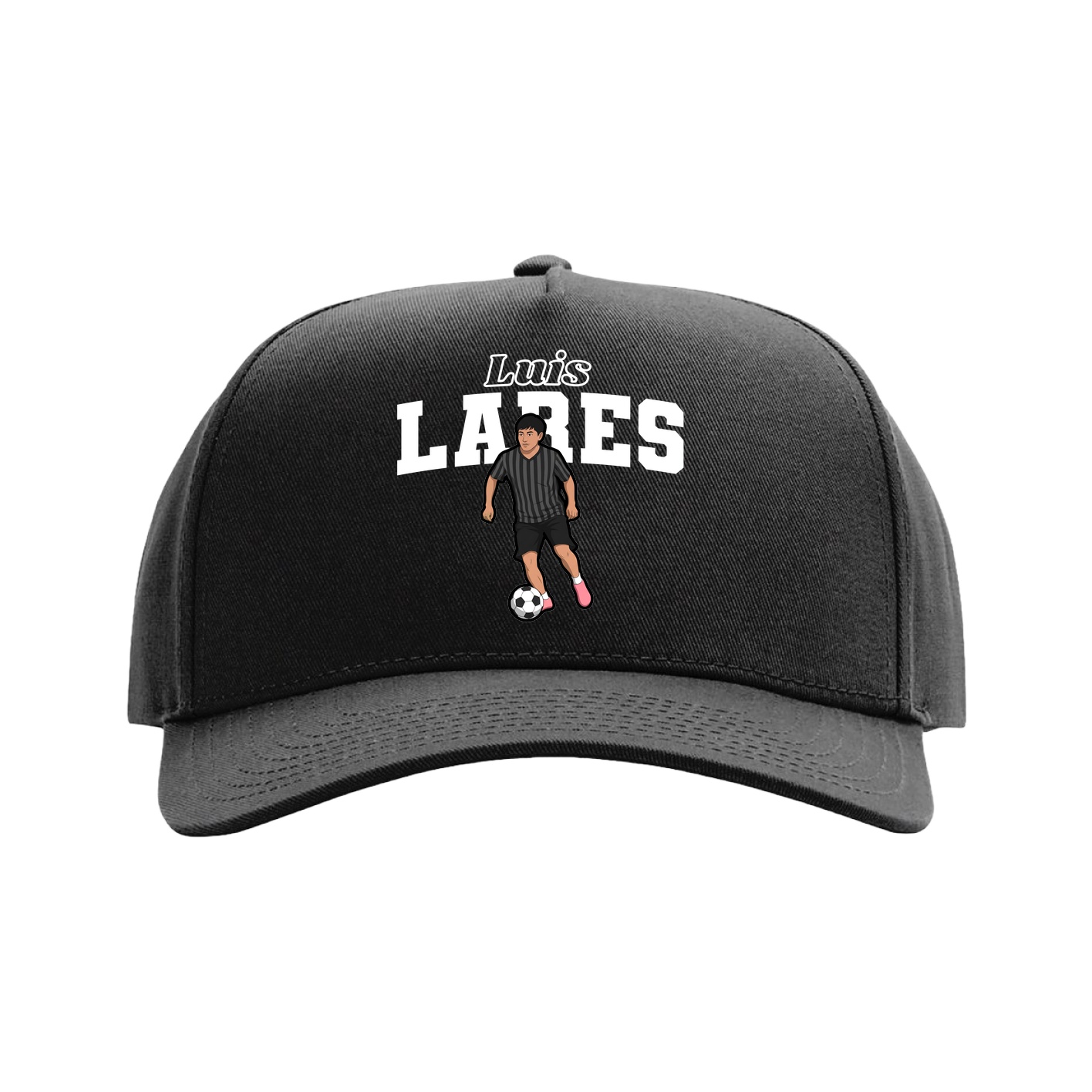 Full Fabric Five-Panel Champ Cap — Name Arch in Black
