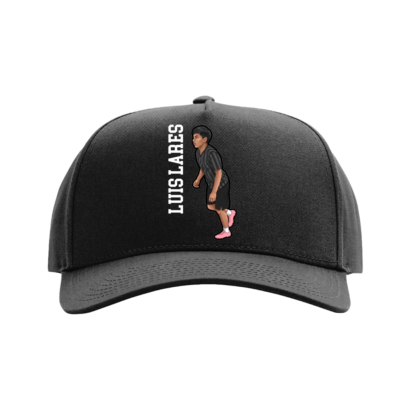 Full Fabric Five-Panel Champ Cap — Name Vertical in Black