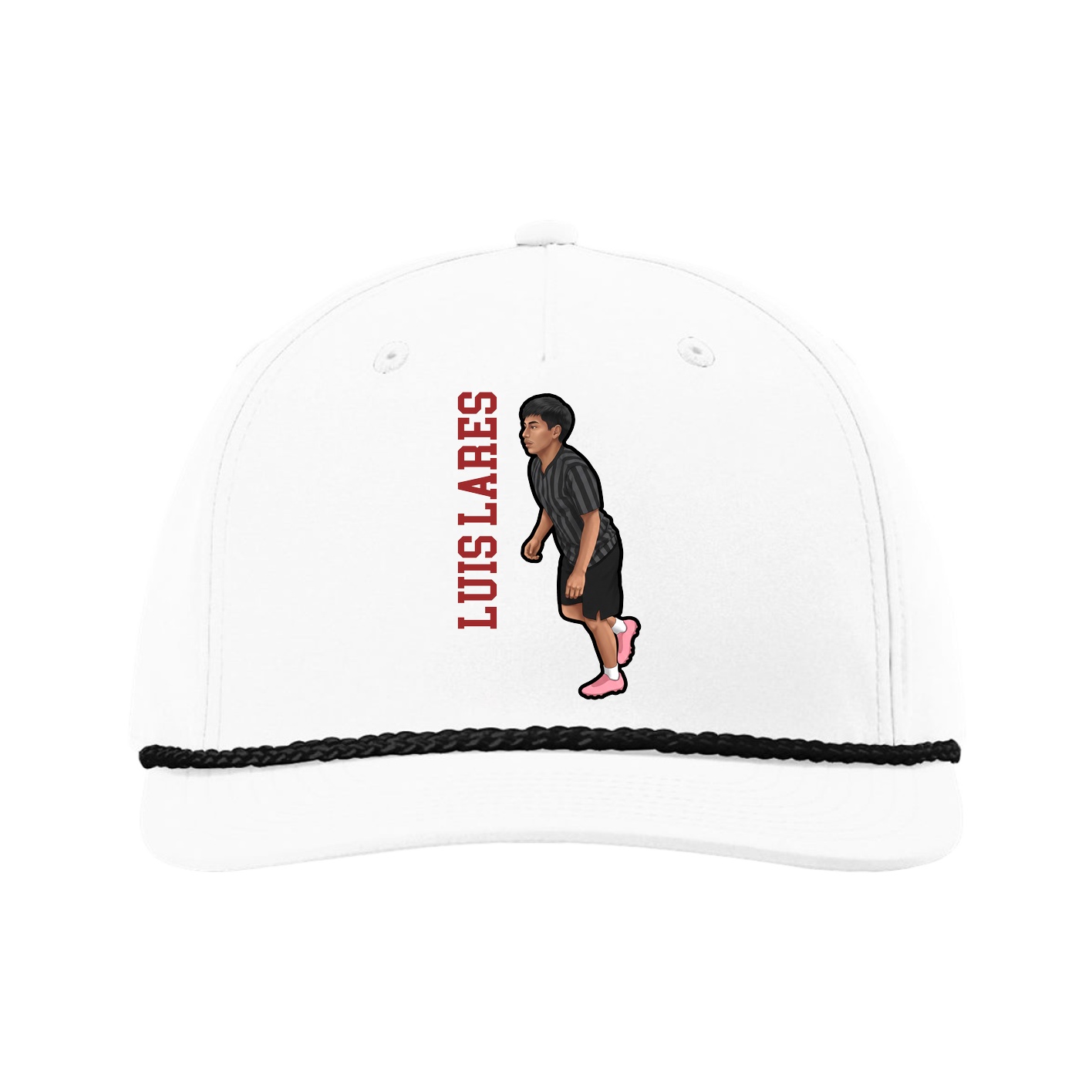 Five-Panel Classic Rope Cap — Name Vertical in White