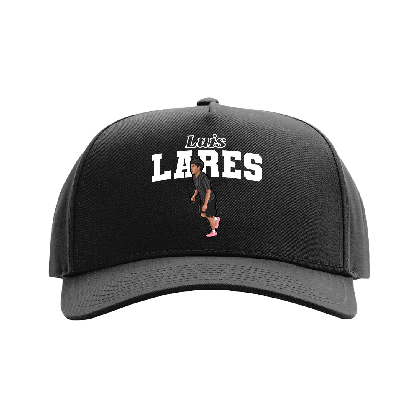 Full Fabric Five-Panel Champ Cap — Name Arch in Black