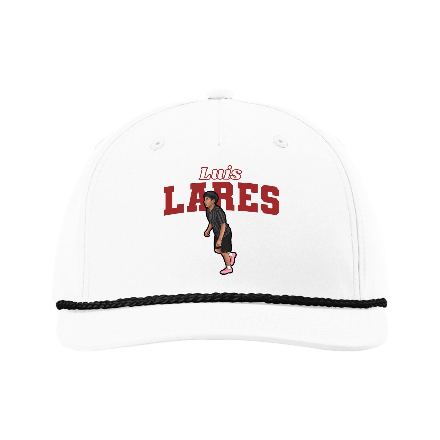 Five-Panel Classic Rope Cap — Name Arch in White