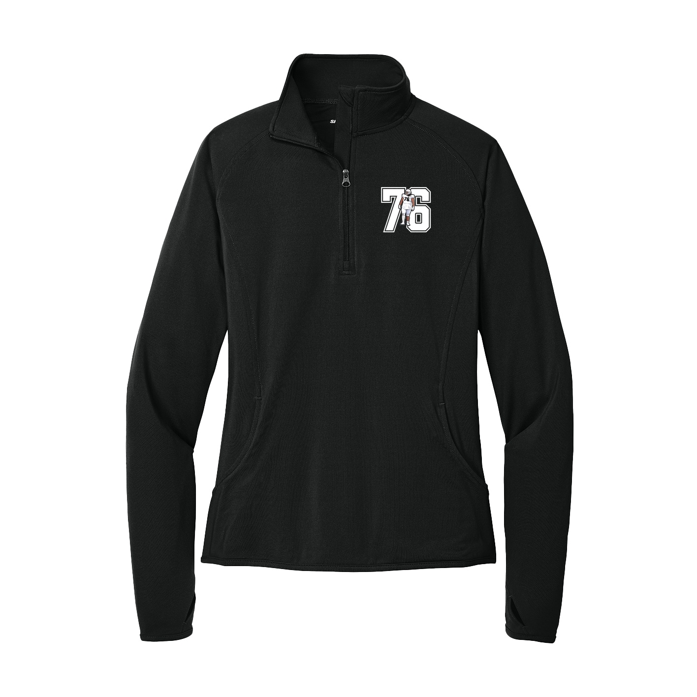 Women's Q-Zip Pullover — Number in Black