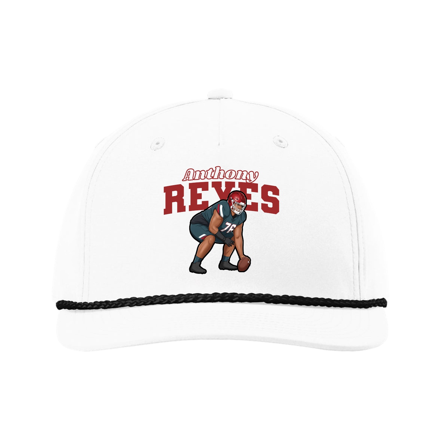Five-Panel Classic Rope Cap — Name Arch in White