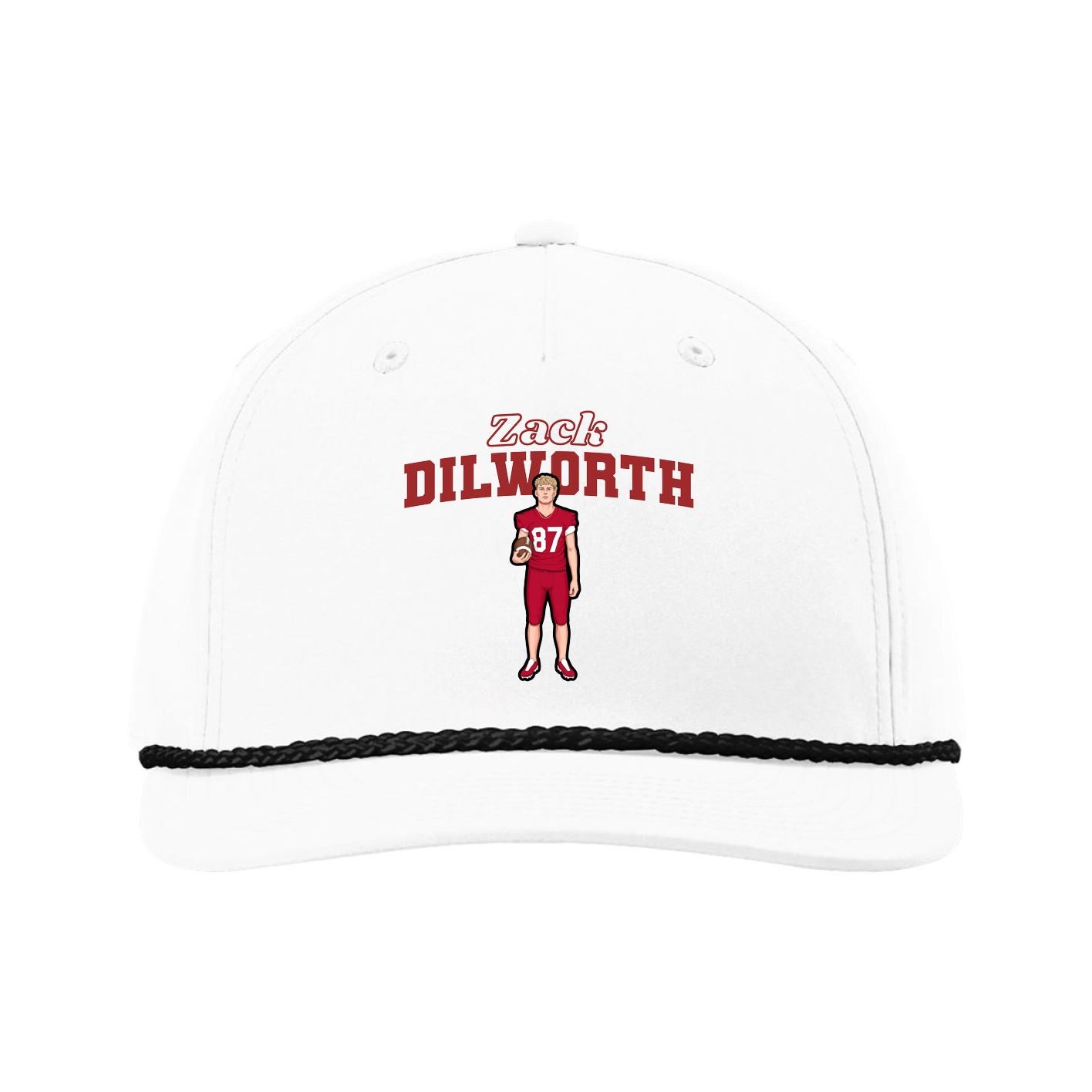 Five-Panel Classic Rope Cap — Name Arch in White
