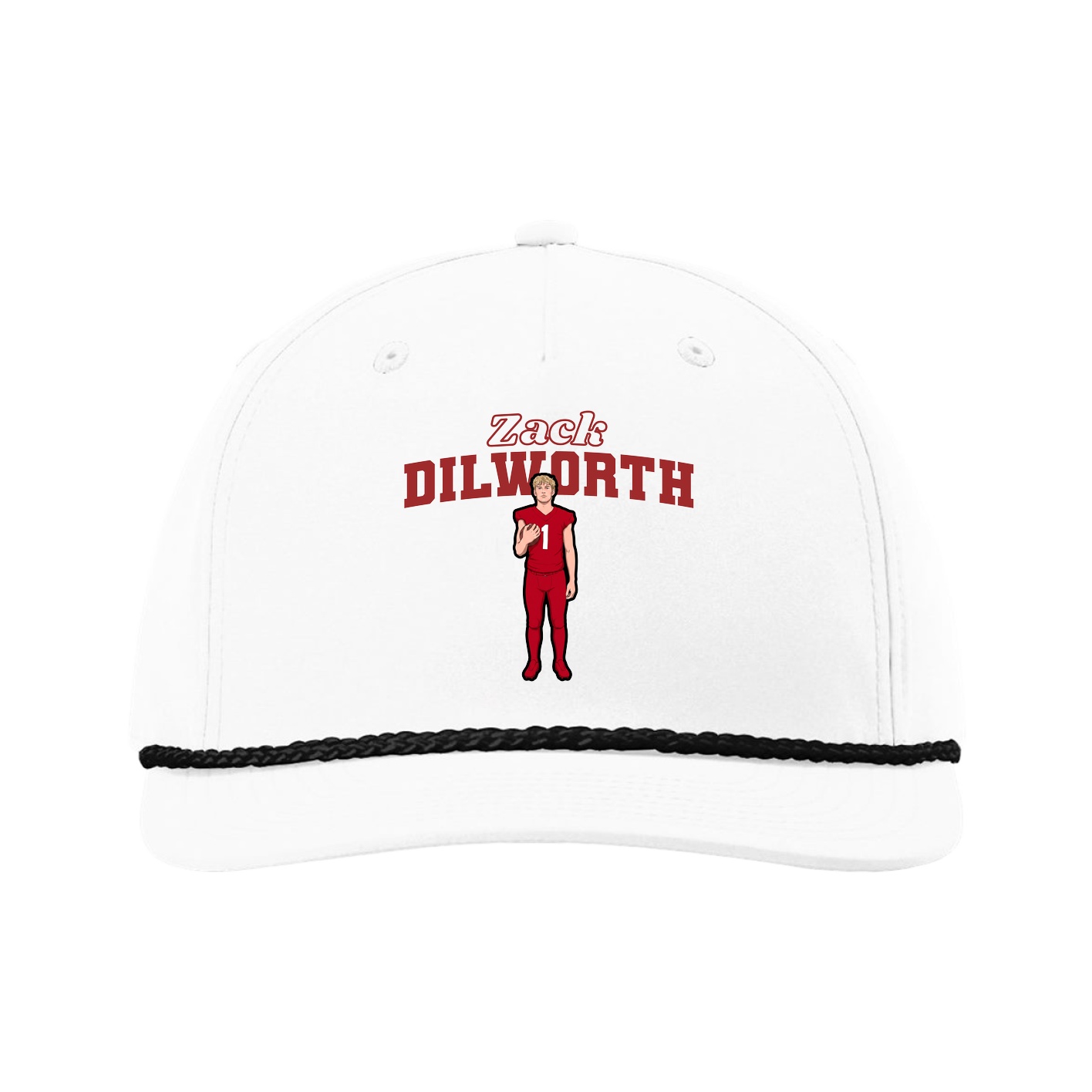 Five-Panel Classic Rope Cap — Name Arch in White