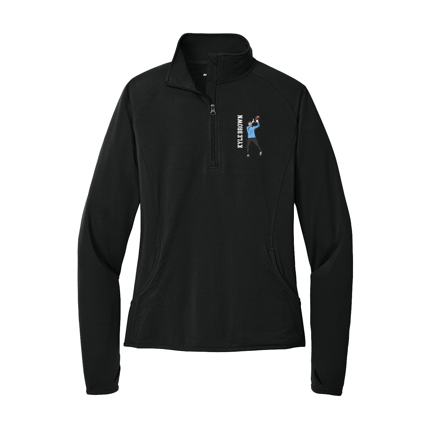 Women's Q-Zip Pullover — Name Vertical in Black