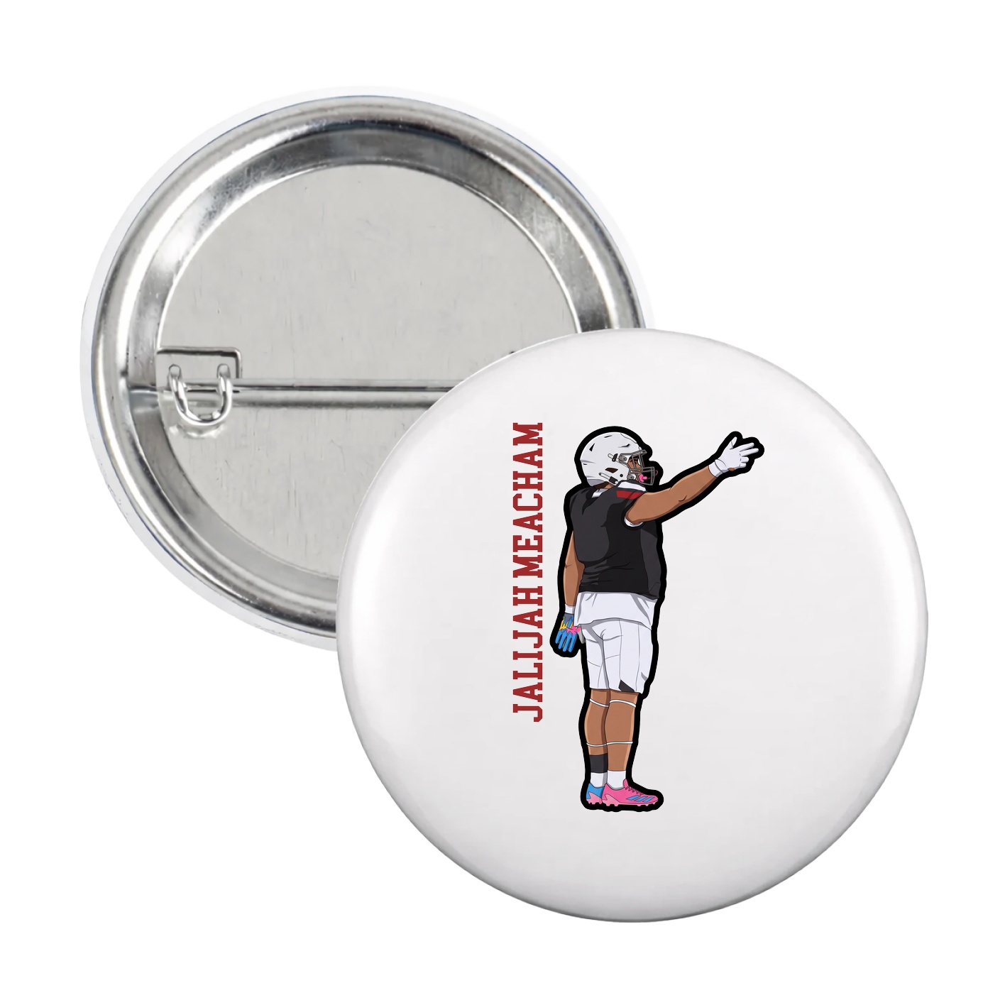 Game Day Button — Name Vertical in White