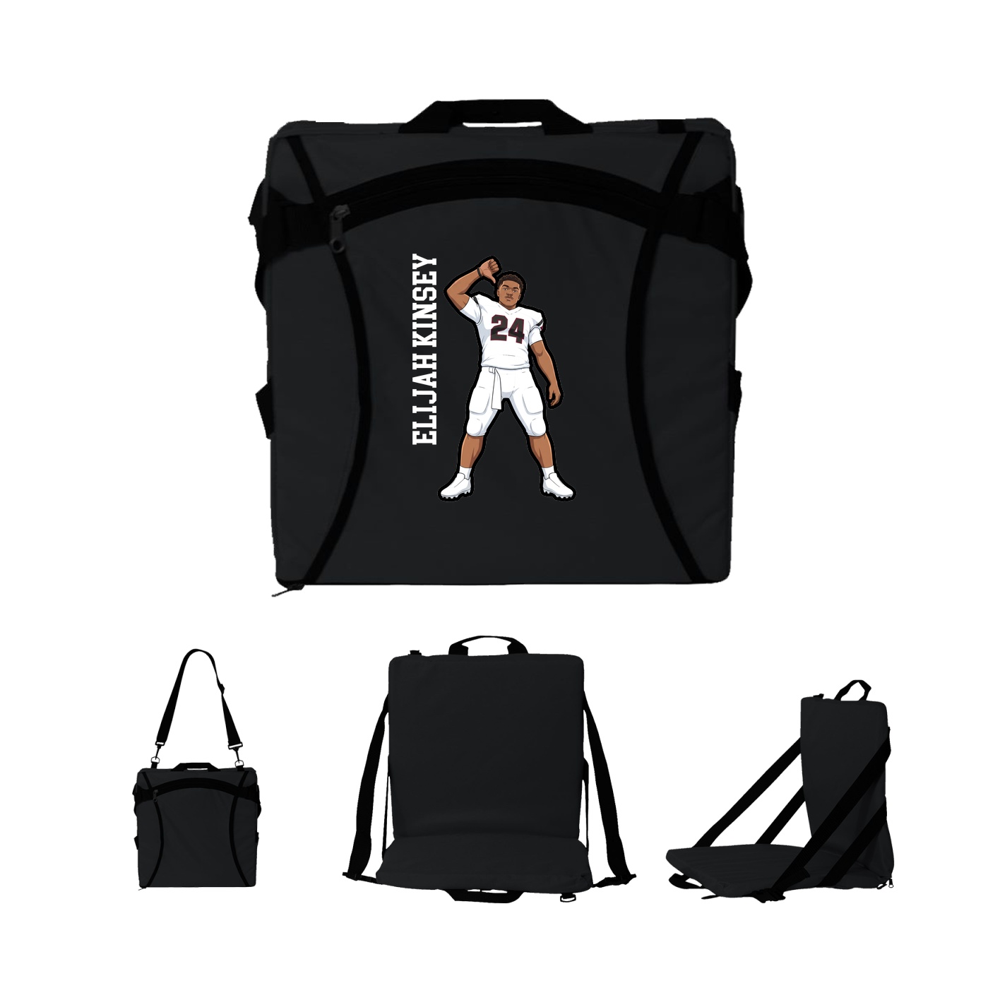 Folding Stadium Seat — Name Vertical in Black