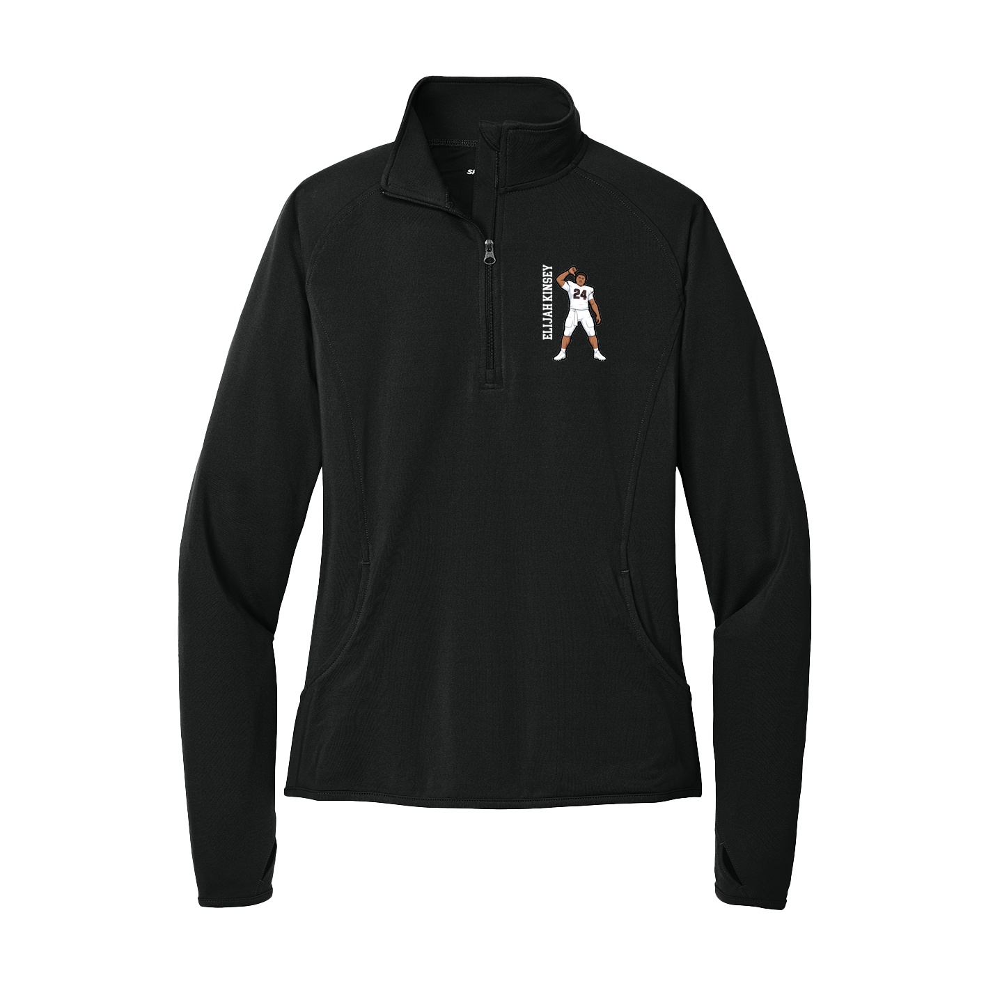 Women's Q-Zip Pullover — Name Vertical in Black