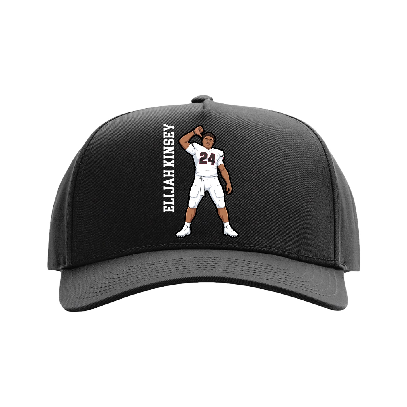 Full Fabric Five-Panel Champ Cap — Name Vertical in Black