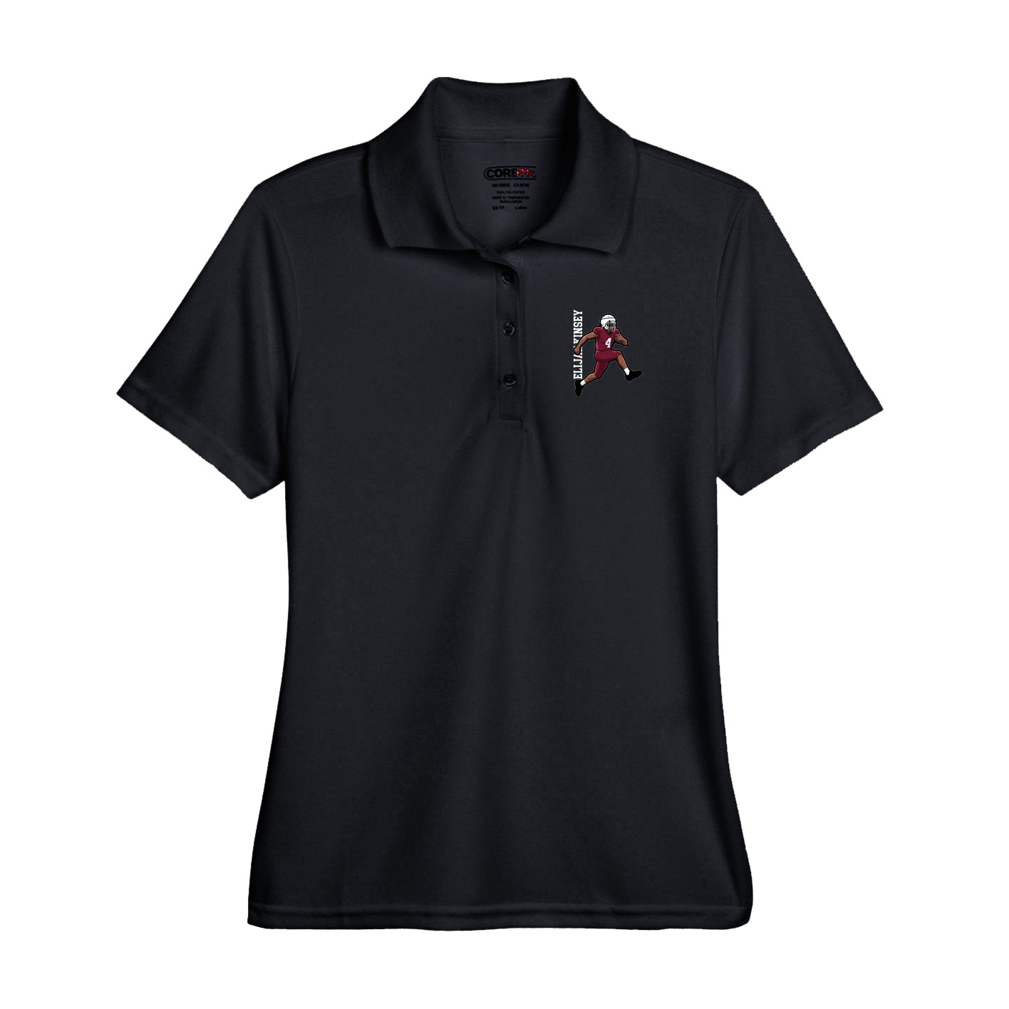 Performance Polo — Name Vertical in Black