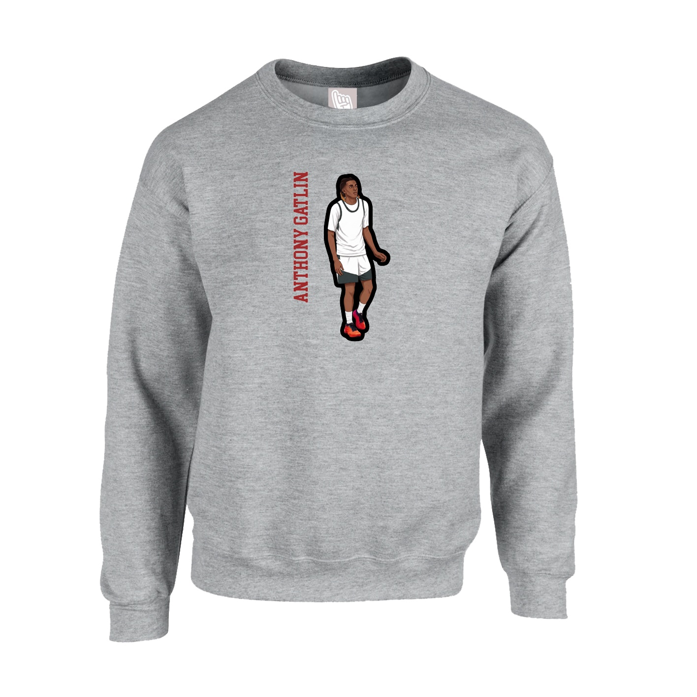 Fleece Crew — Name Vertical in Grey