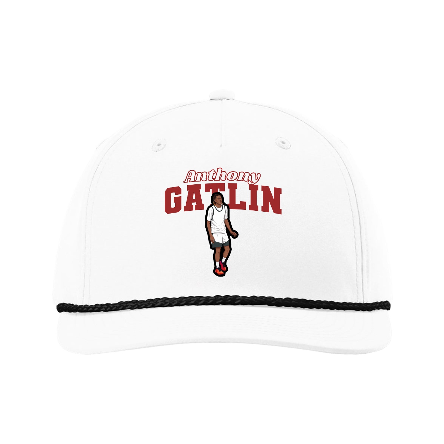 Five-Panel Classic Rope Cap — Name Arch in White