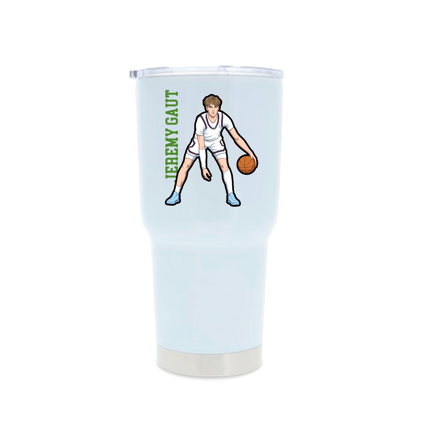 30oz Stainless Steel Tumbler — Name Vertical in White