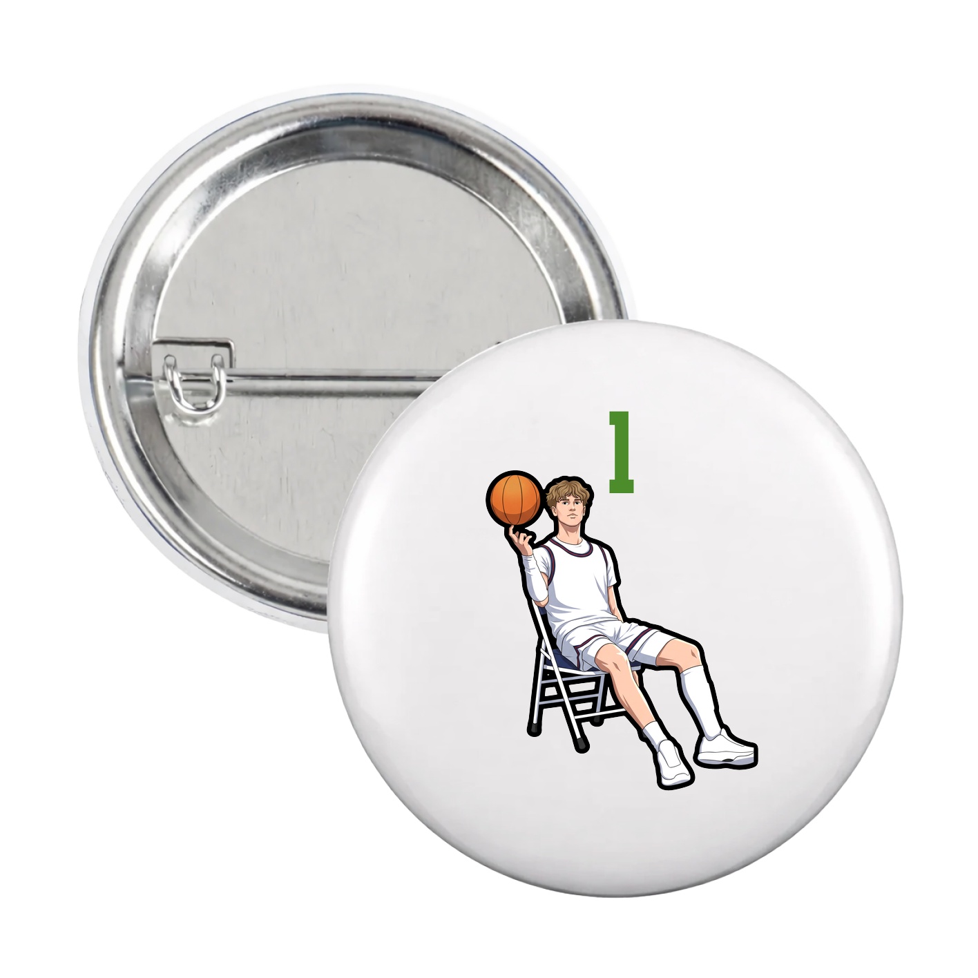 Game Day Button — Number Top in White
