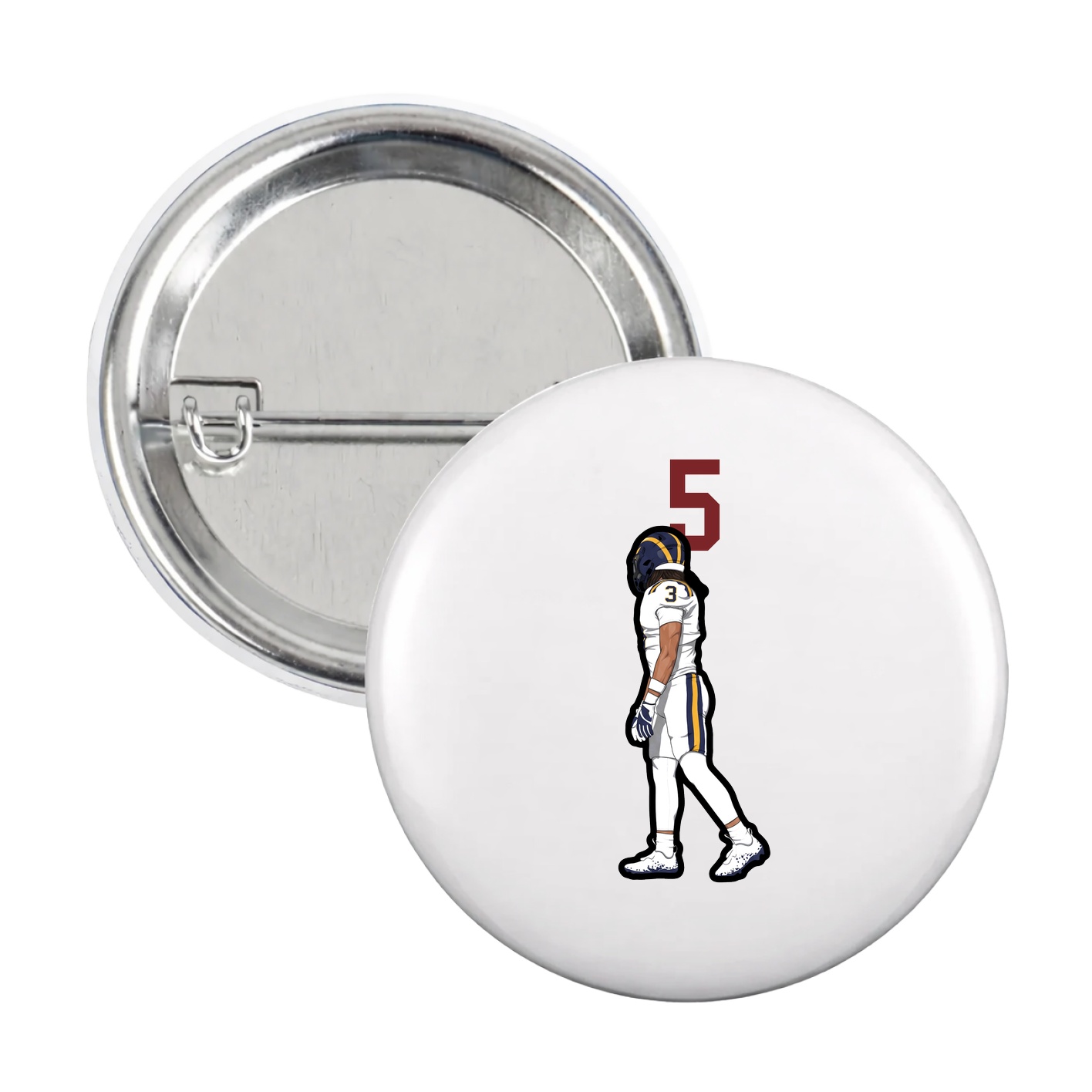 Game Day Button — Number Top in White