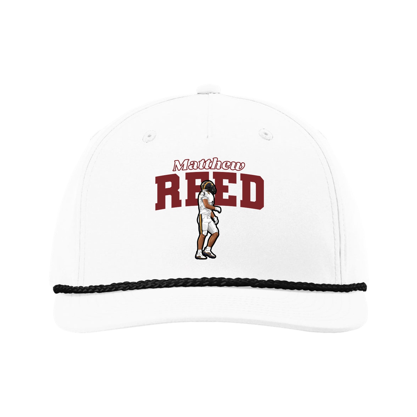 Five-Panel Classic Rope Cap — Name Arch in White