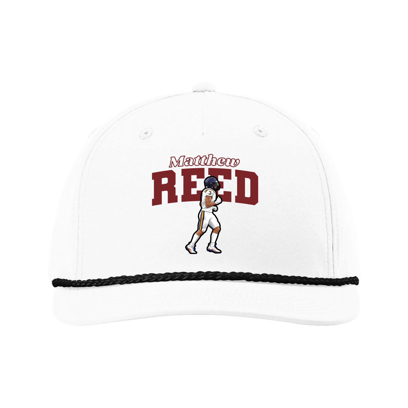 Five-Panel Classic Rope Cap — Name Arch in White