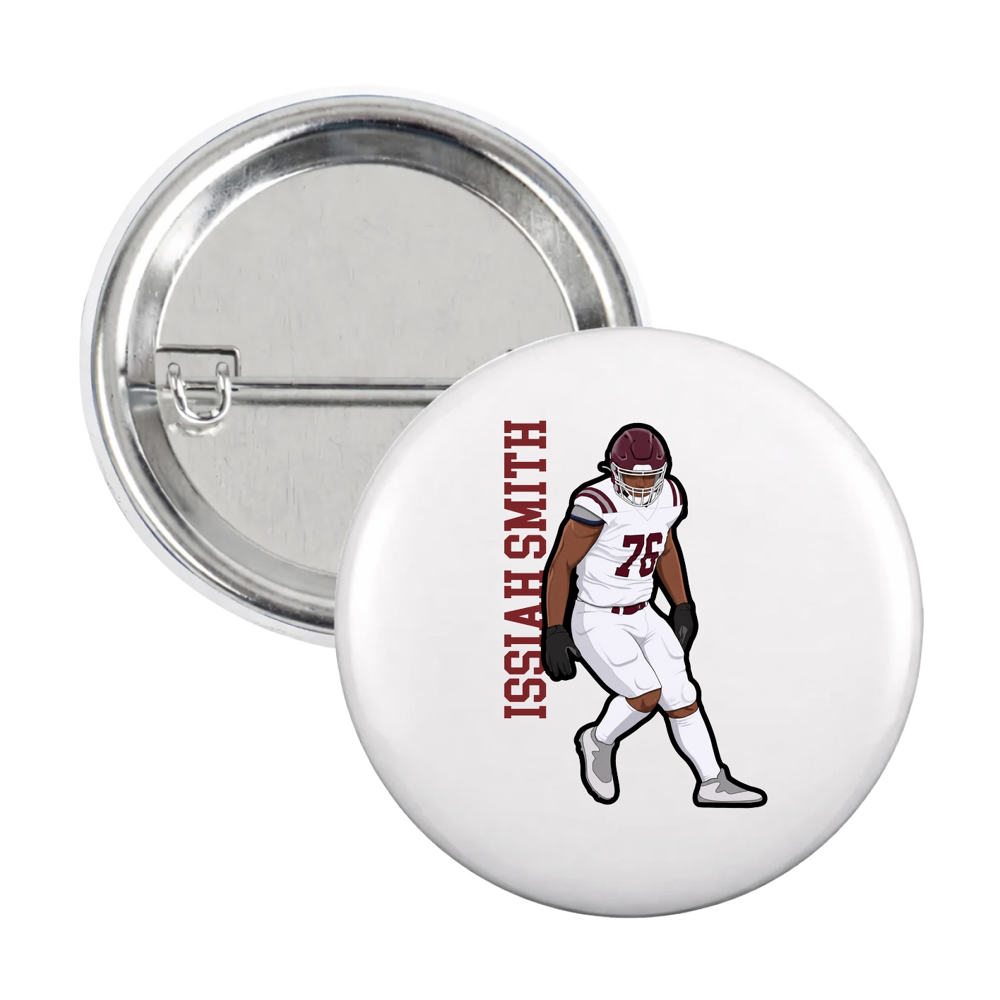 Game Day Button — Name Vertical in White