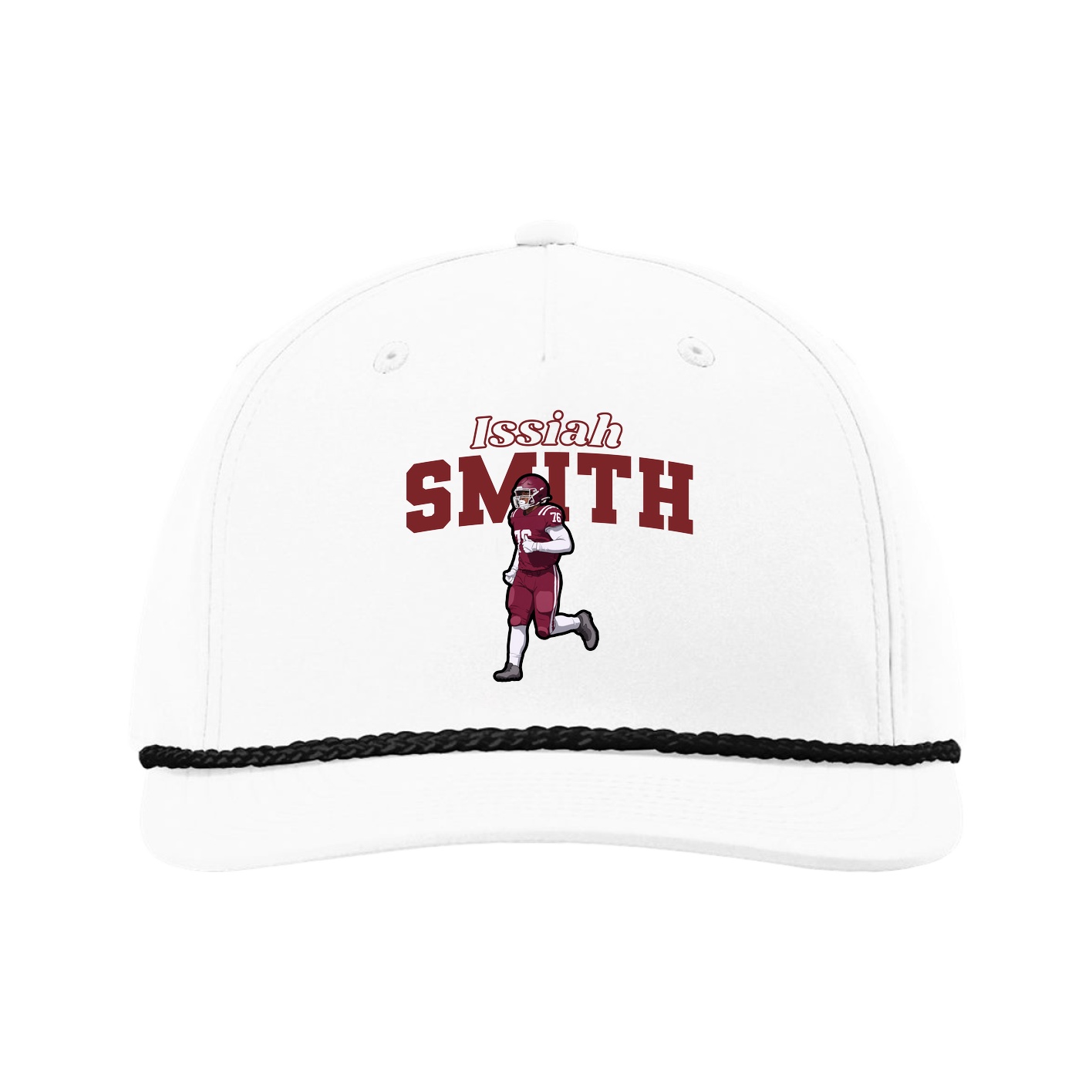 Five-Panel Classic Rope Cap — Name Arch in White