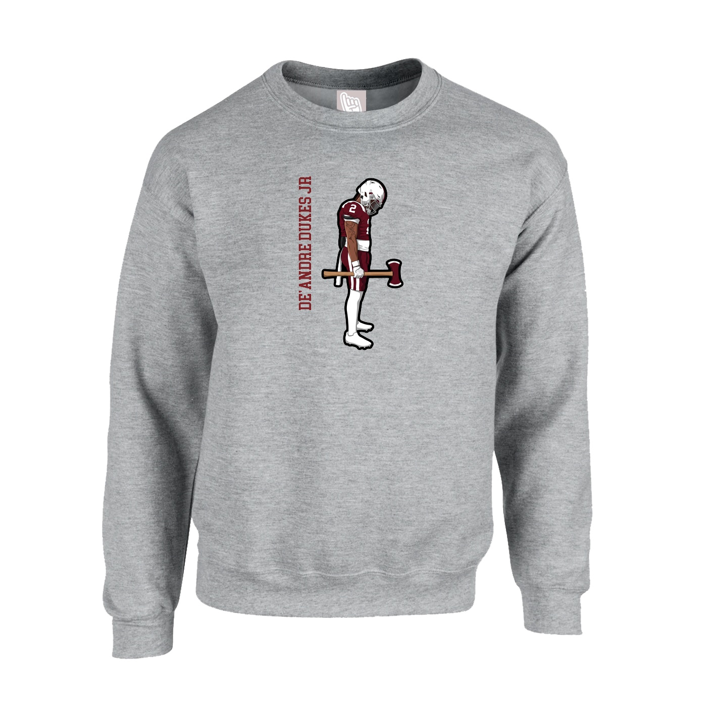 Fleece Crew — Name Vertical in Grey