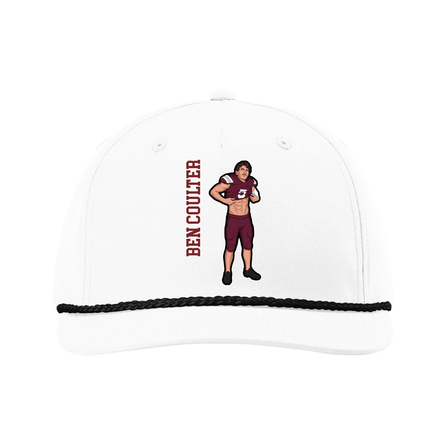 Five-Panel Classic Rope Cap — Name Vertical in White