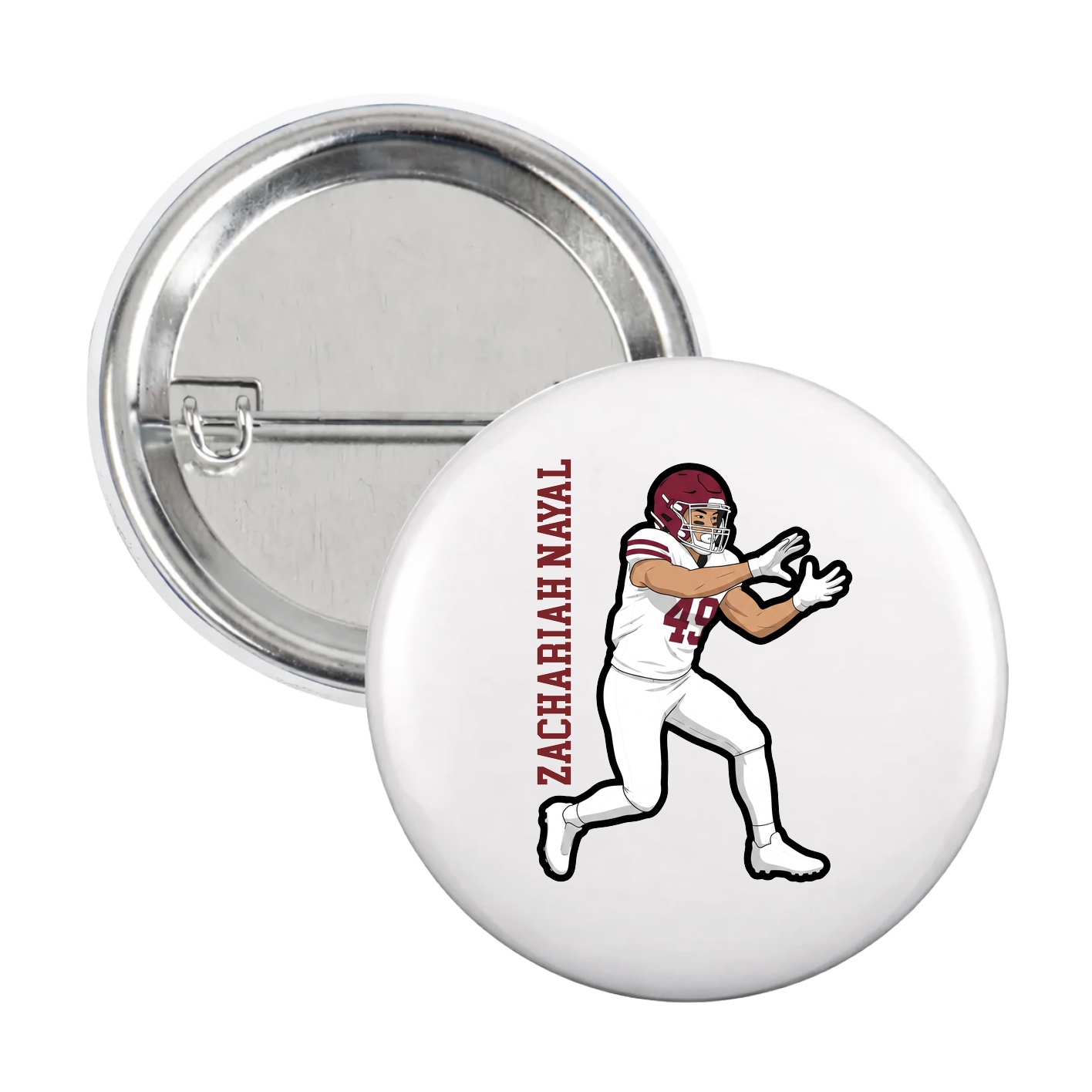 Game Day Button — Name Vertical in White