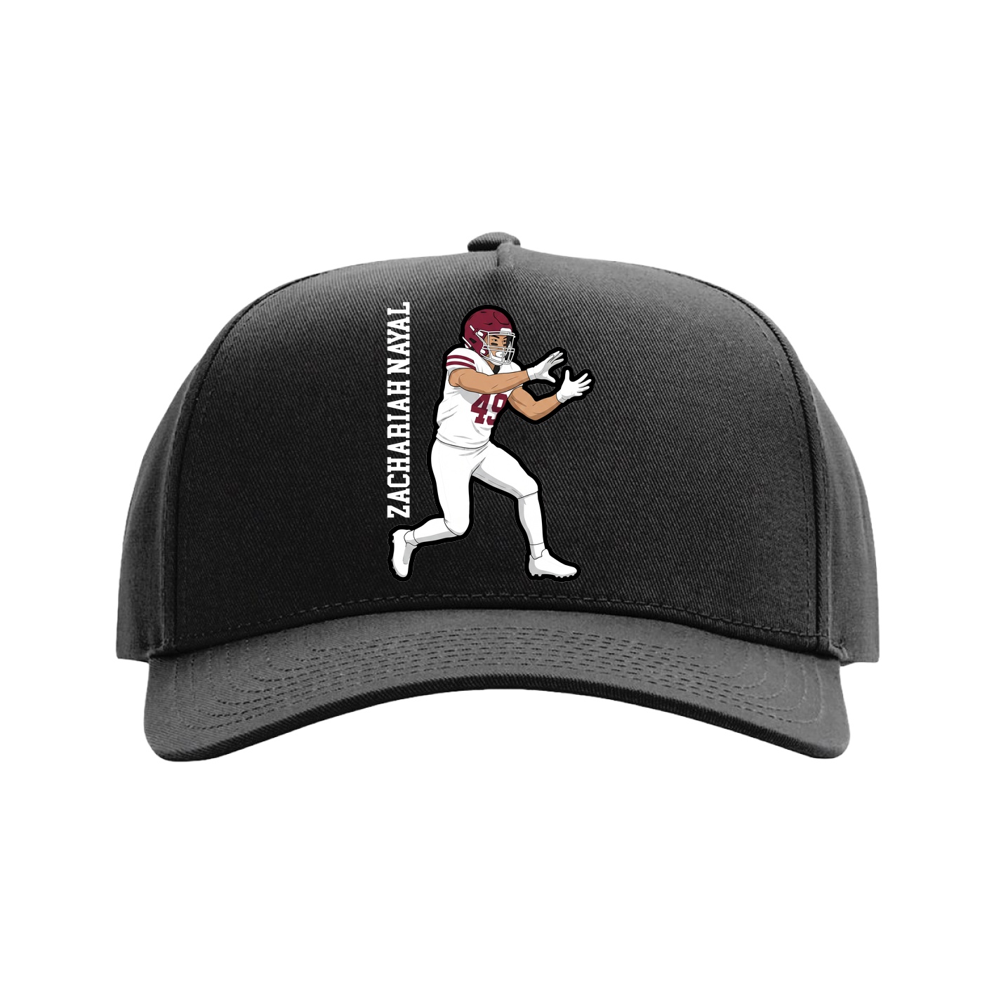 Full Fabric Five-Panel Champ Cap — Name Vertical in Black