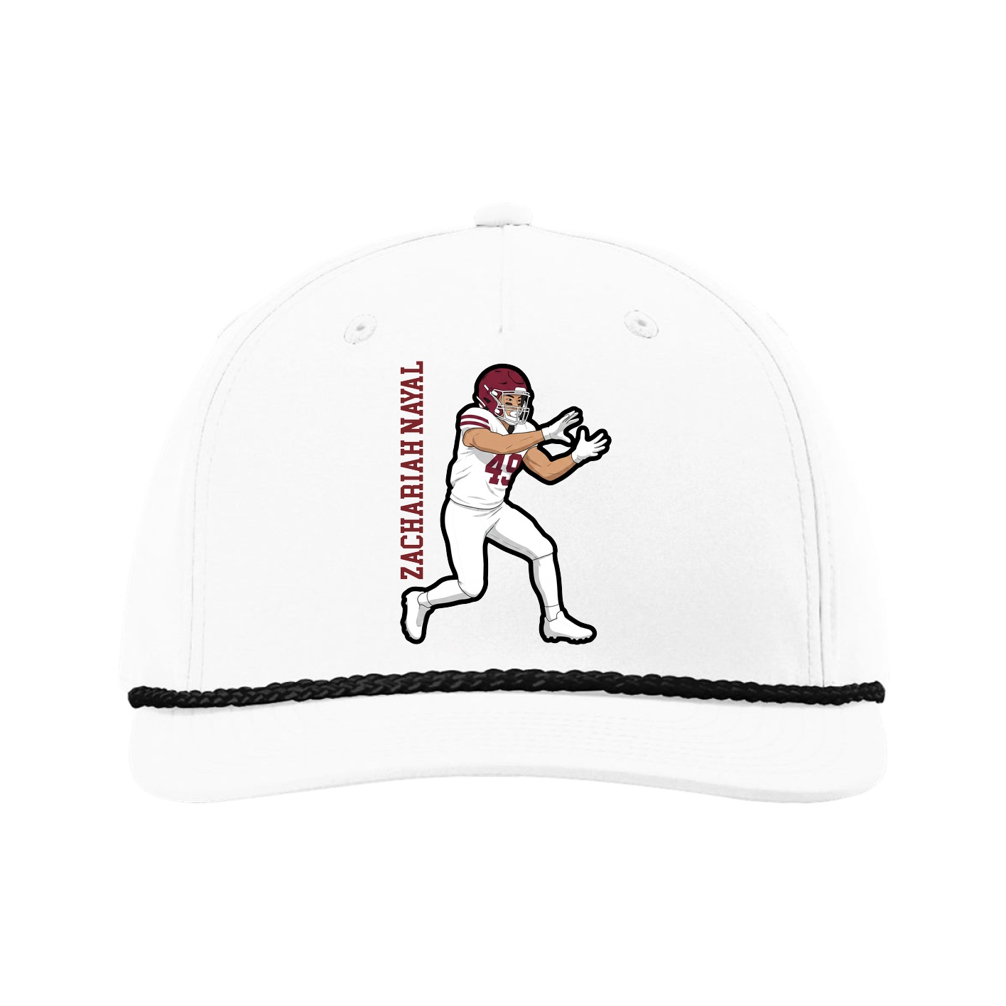 Five-Panel Classic Rope Cap — Name Vertical in White