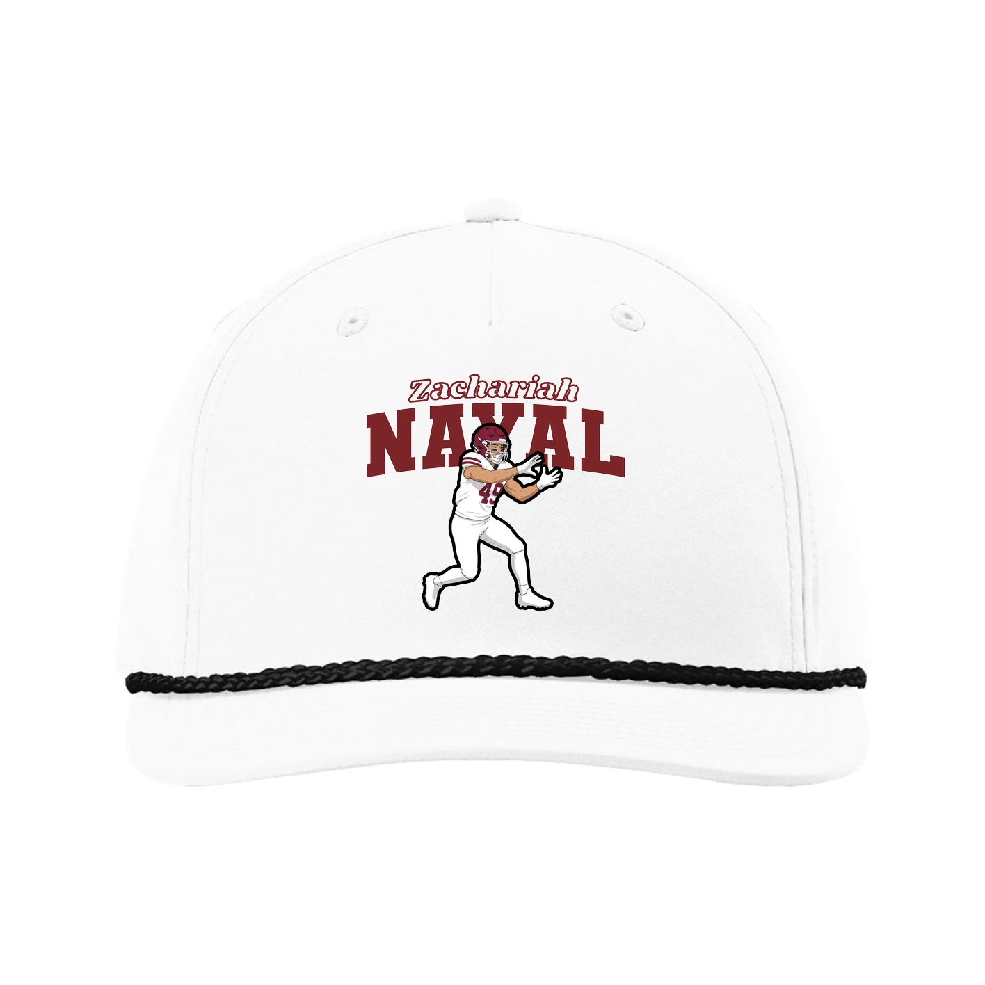 Five-Panel Classic Rope Cap — Name Arch in White