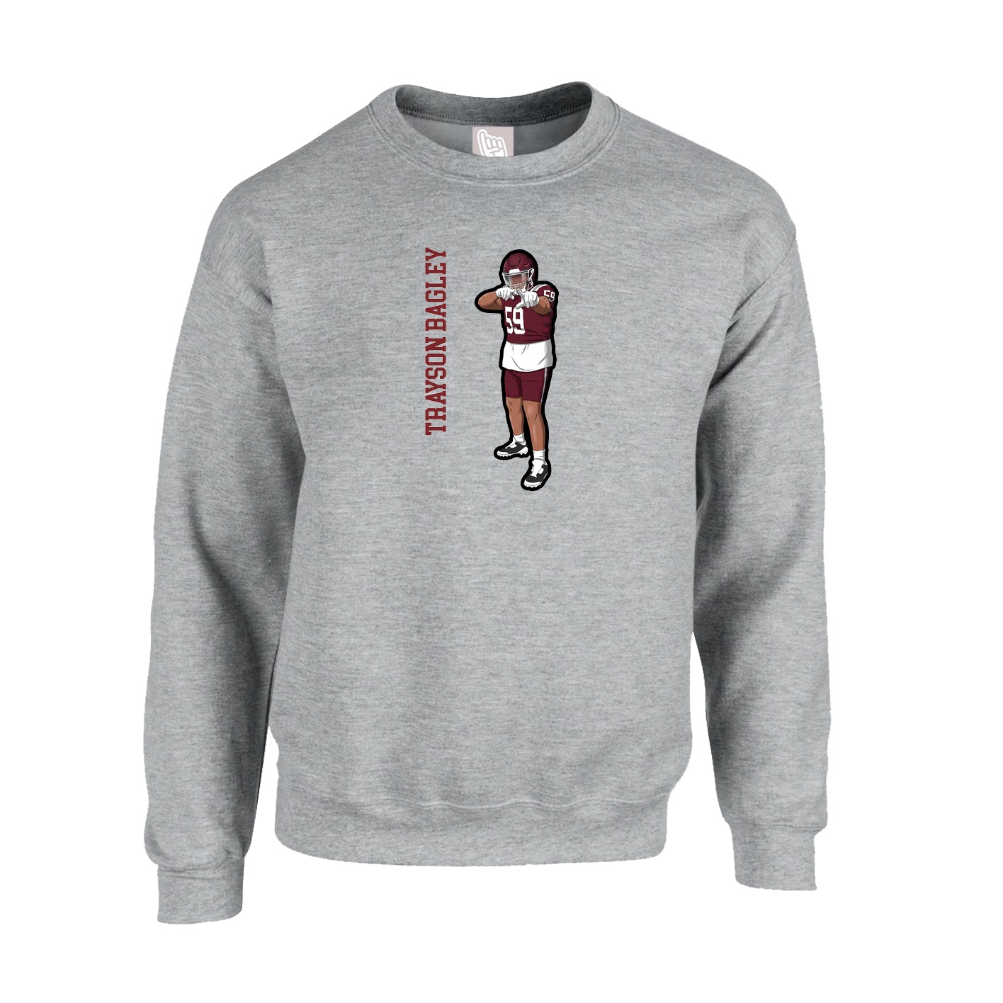 Fleece Crew — Name Vertical in Grey