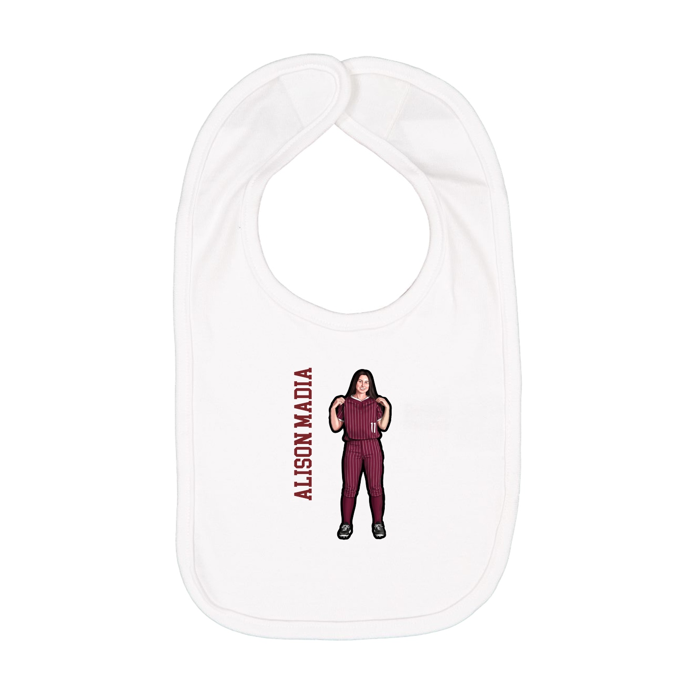 Infant Bib — Name Vertical in White